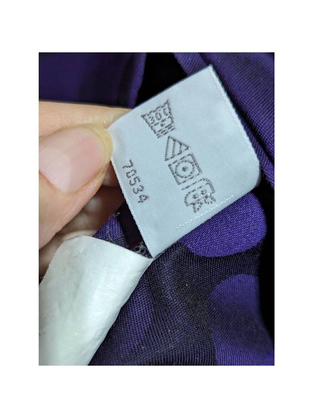 Foxcroft Women's 12 Purple Long Sleeve Button Front Blouse Black Abstract Polka - Picture 9 of 10